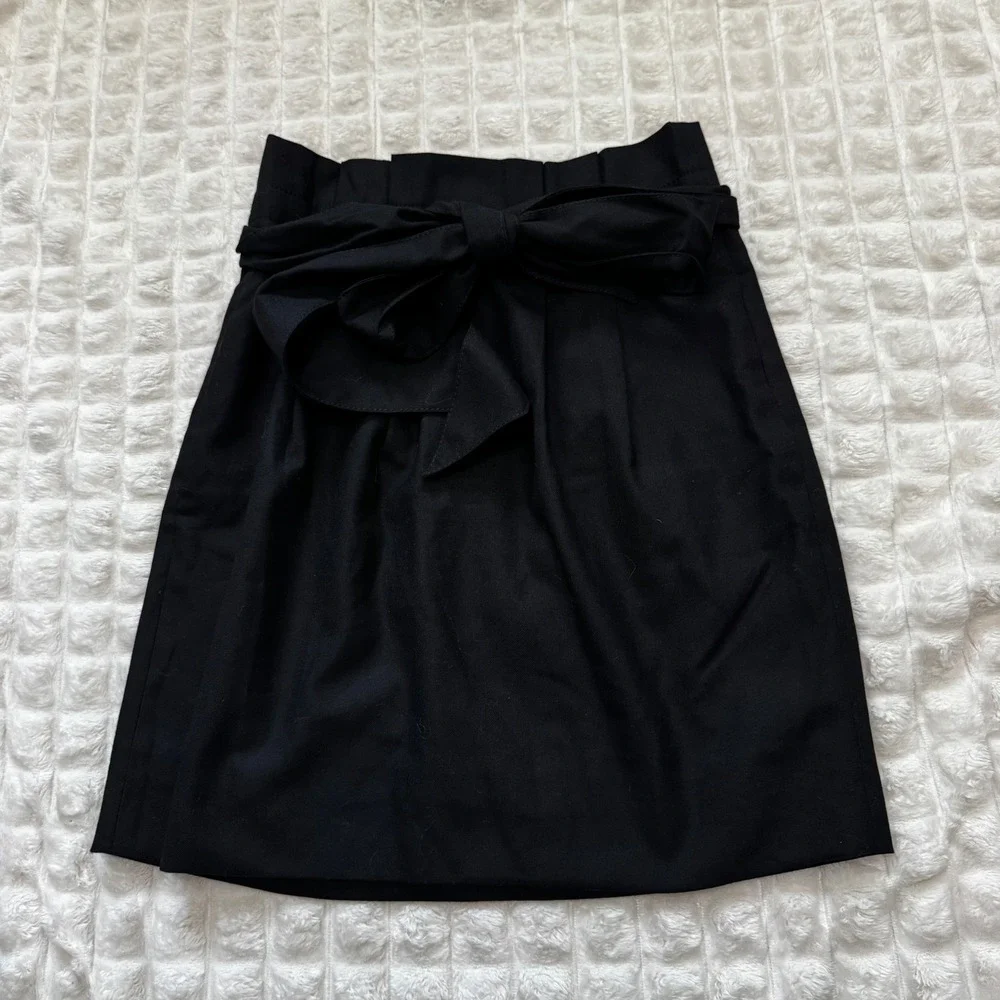 NEW J Crew 2 Black Wool Blend Belted Paper Bag Mini Skirt Capsule Classic
